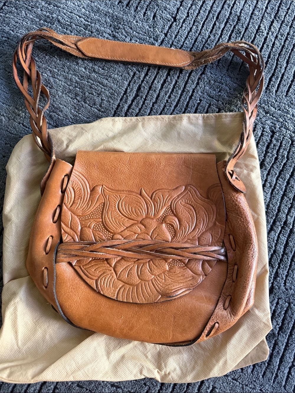 Patricia Nash Tooled Leather Floral Saddle Bag